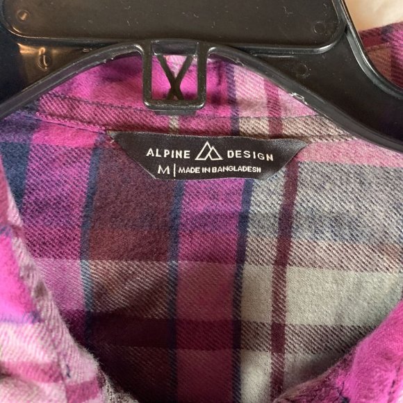 Alpine Design Flannel Shirt‎ Men's Medium Purple Plaid Cotton Button-Up 7015 - Picture 2 of 10